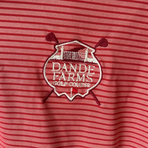 Greg Norman Collection Men’s Red Striped Golf Shirt with Country Club Embroidery - Picture 3 of 4